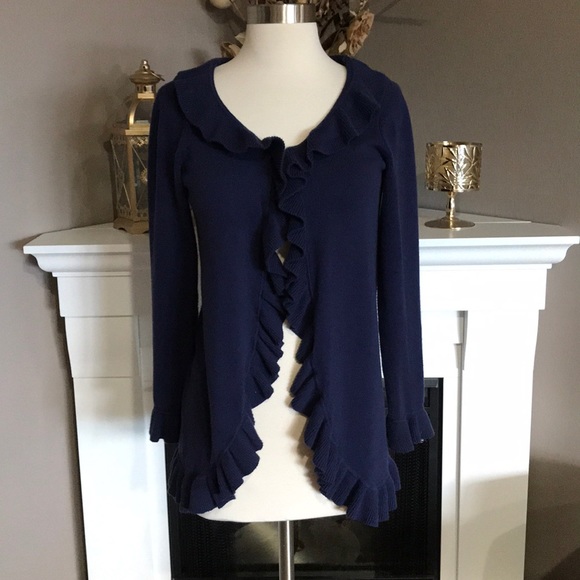 Lilly Pulitzer Sweaters - Lilly Pulitzer Navy Shirley Ruffle Trim Cardigan